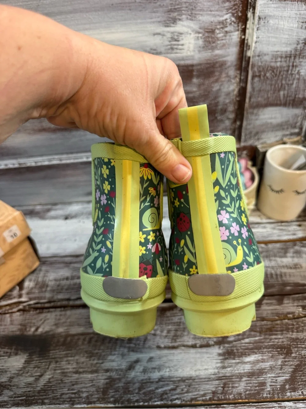 Womens Floral Green Waterproof Chelsea Rain Boots